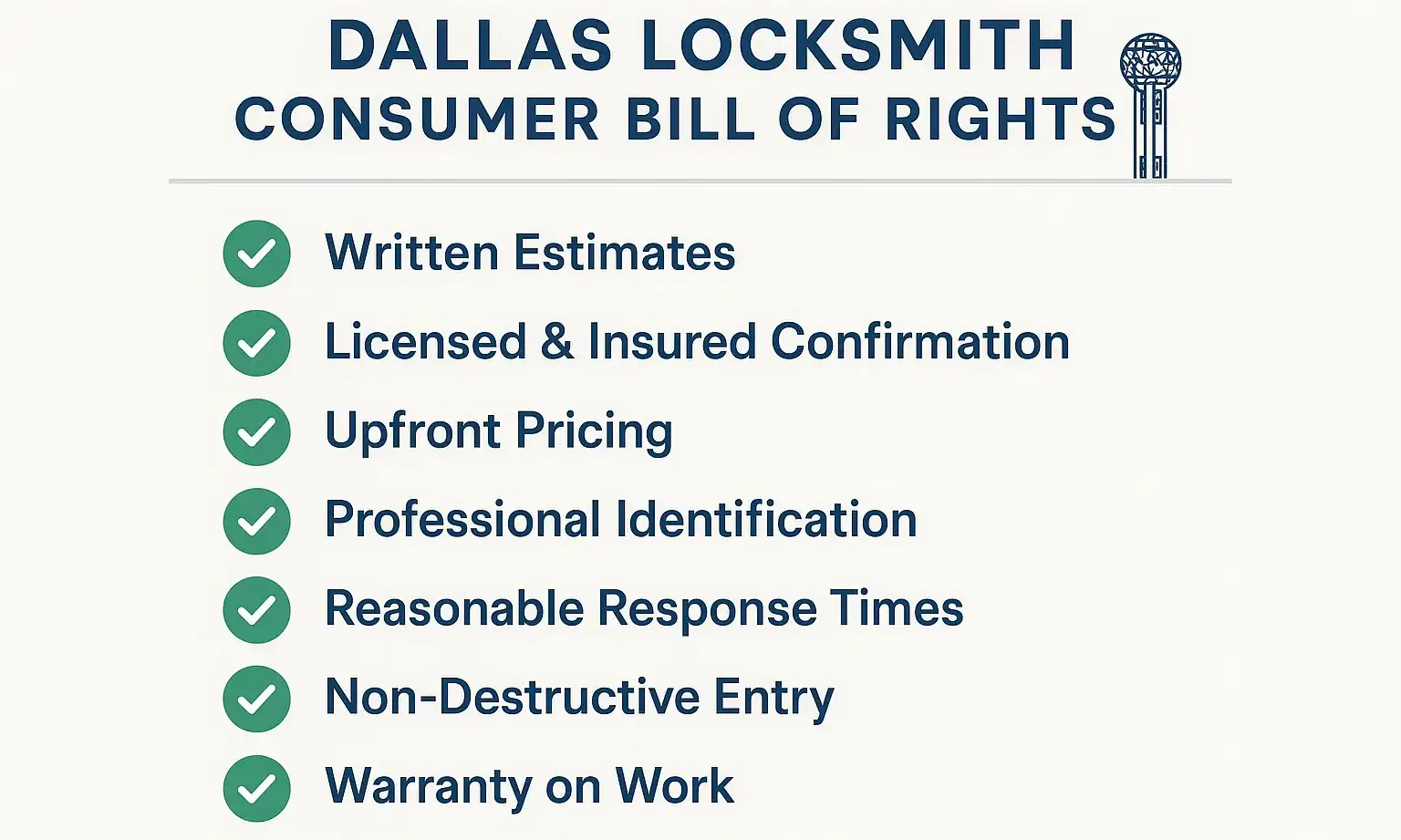 Empower yourself with your rights as a locksmith customer in Dallas – ensure professionalism and protect against scams with this essential checklist.