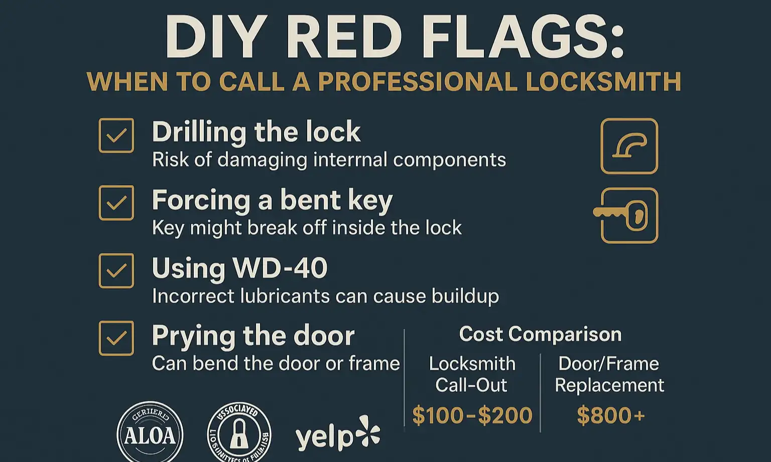 DIY Red Flags: Recognize the critical signs that indicate professional locksmith intervention is needed to avoid costly repairs.