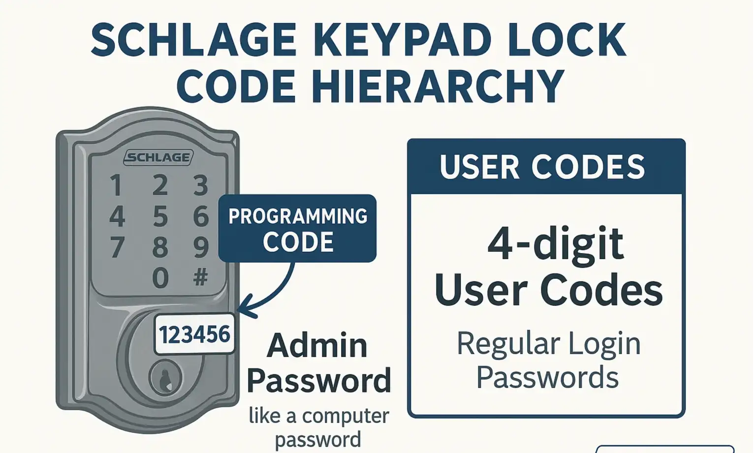 Explains the difference between Schlage programming codes and user codes for confident lock management.
