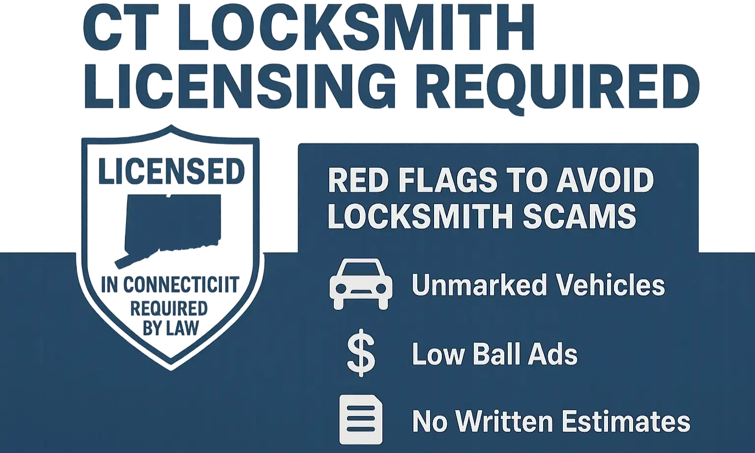 Infographic highlights common locksmith scam tactics to watch for.