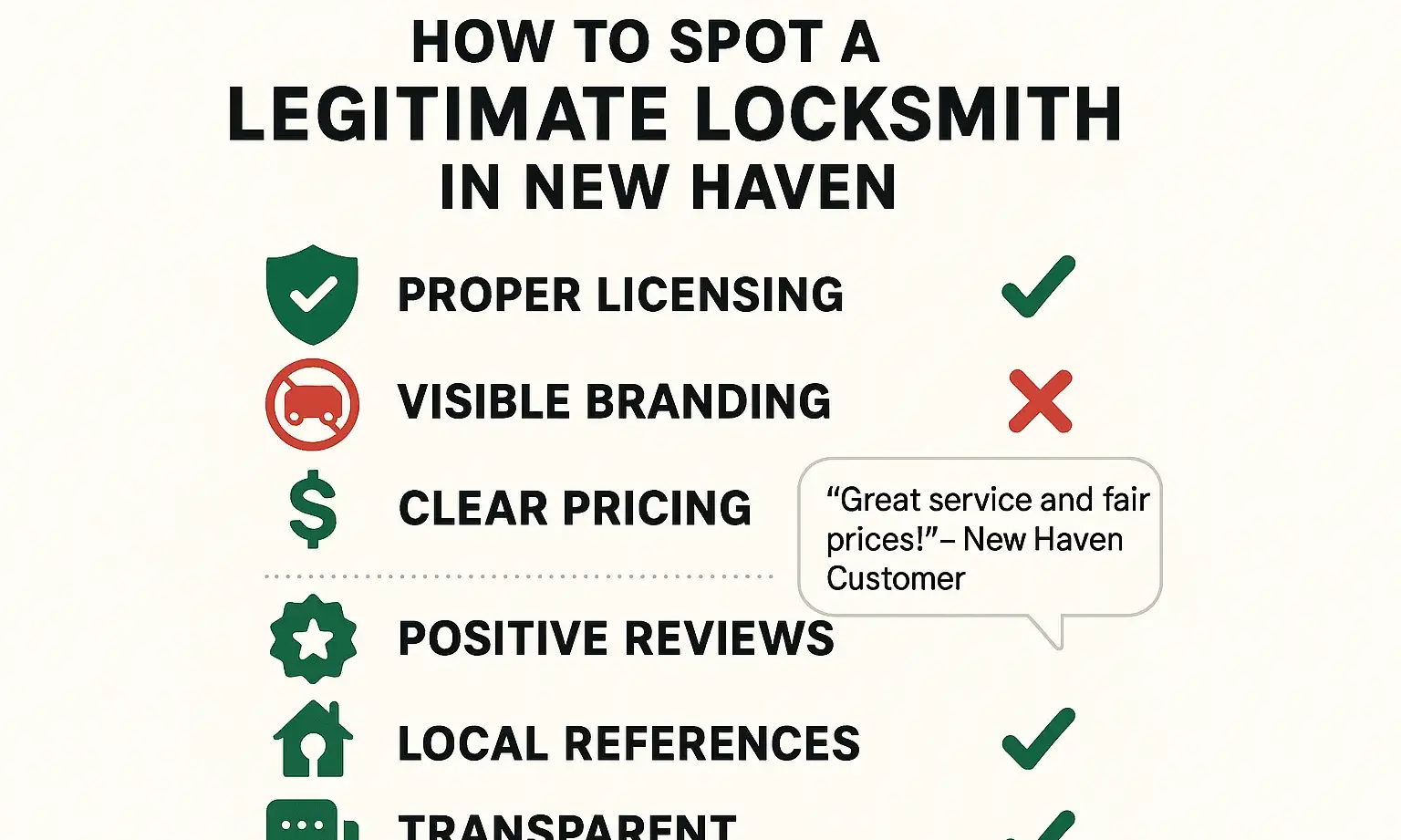 Use this checklist to easily identify credible locksmiths in New Haven and protect yourself from scams while making your service choice.