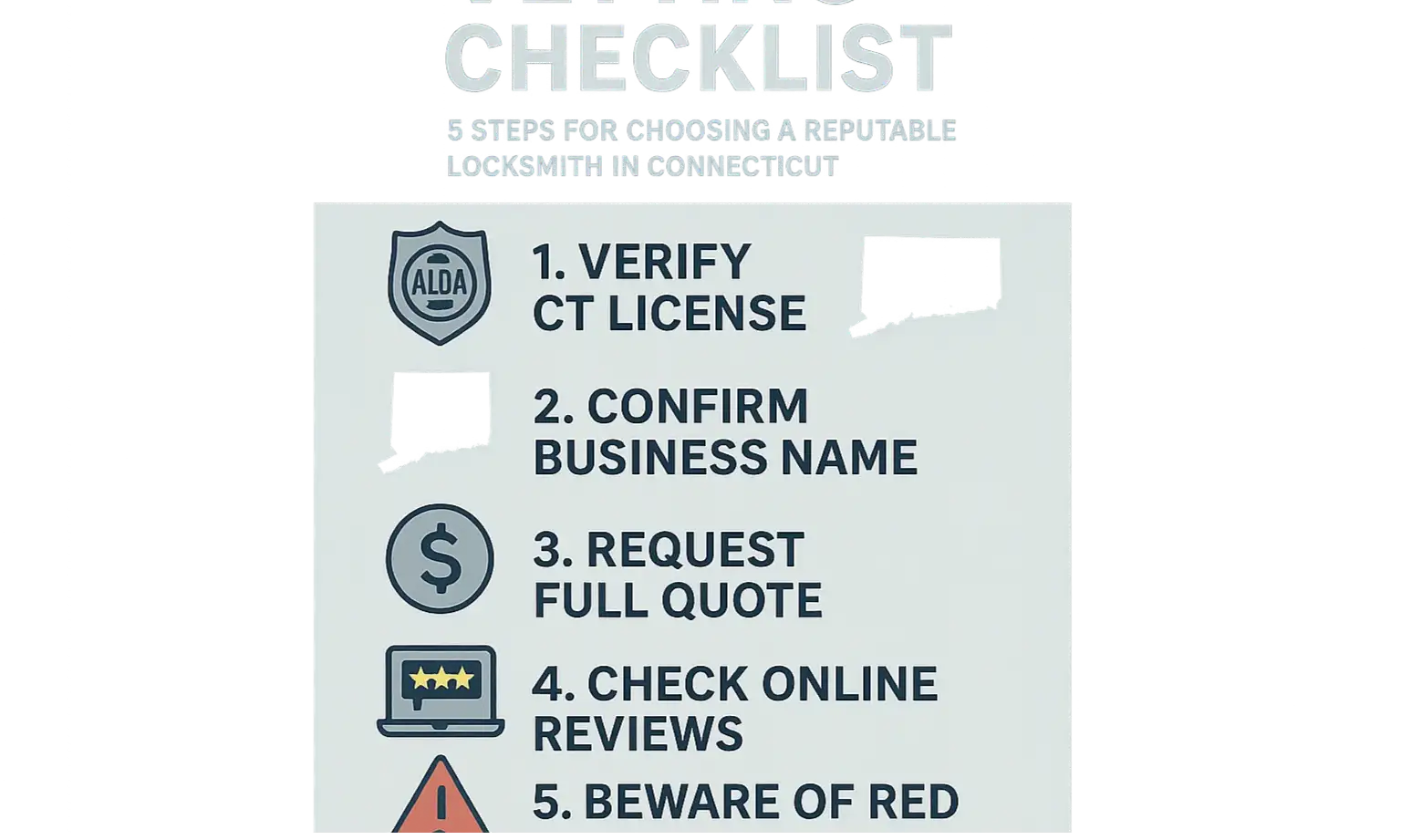 Infographic checklist outlines five steps for vetting a locksmith.