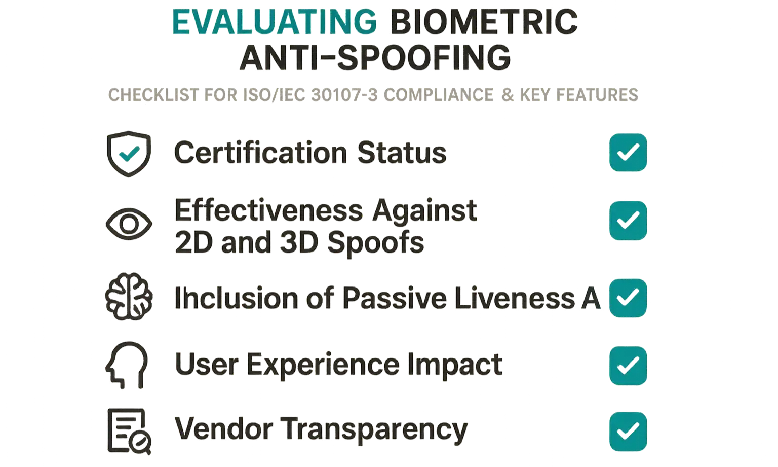 Decision checklist to ensure your biometric anti-spoofing system meets standards and delivers reliable, user-friendly security.
