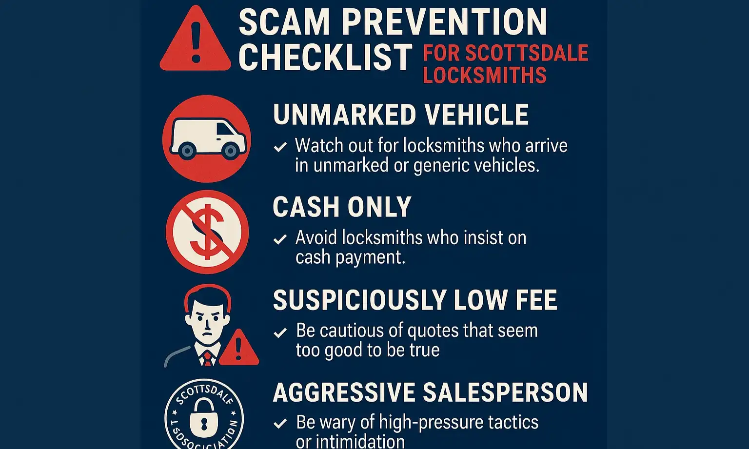 Recognize key red flags to avoid locksmith scams in Scottsdale and choose trustworthy professionals confidently.