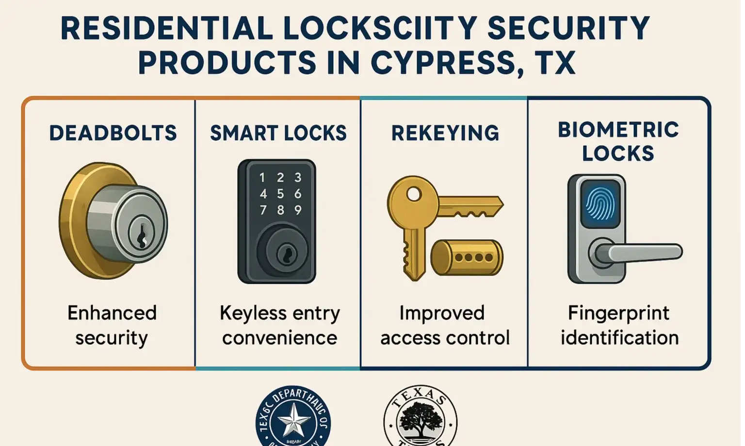A collage of secure home entry points, including a modern smart lock, a sturdy deadbolt, and a secured sliding glass door.