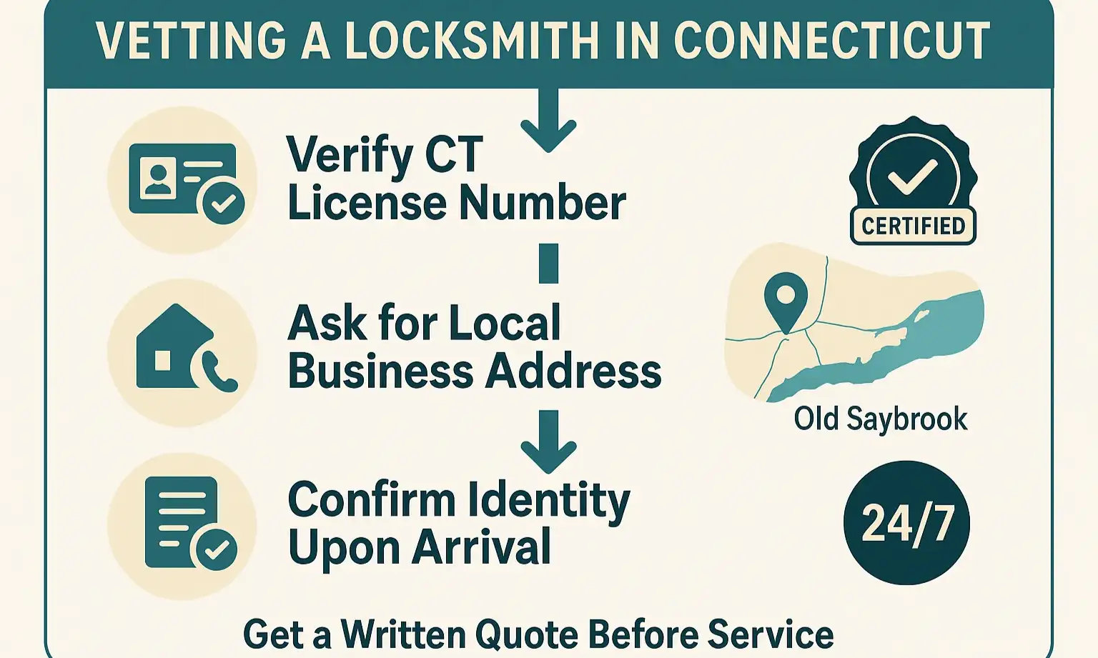 The Definitive Vetting Checklist: Your step-by-step guide to secure locksmith selection in Old Saybrook, CT.