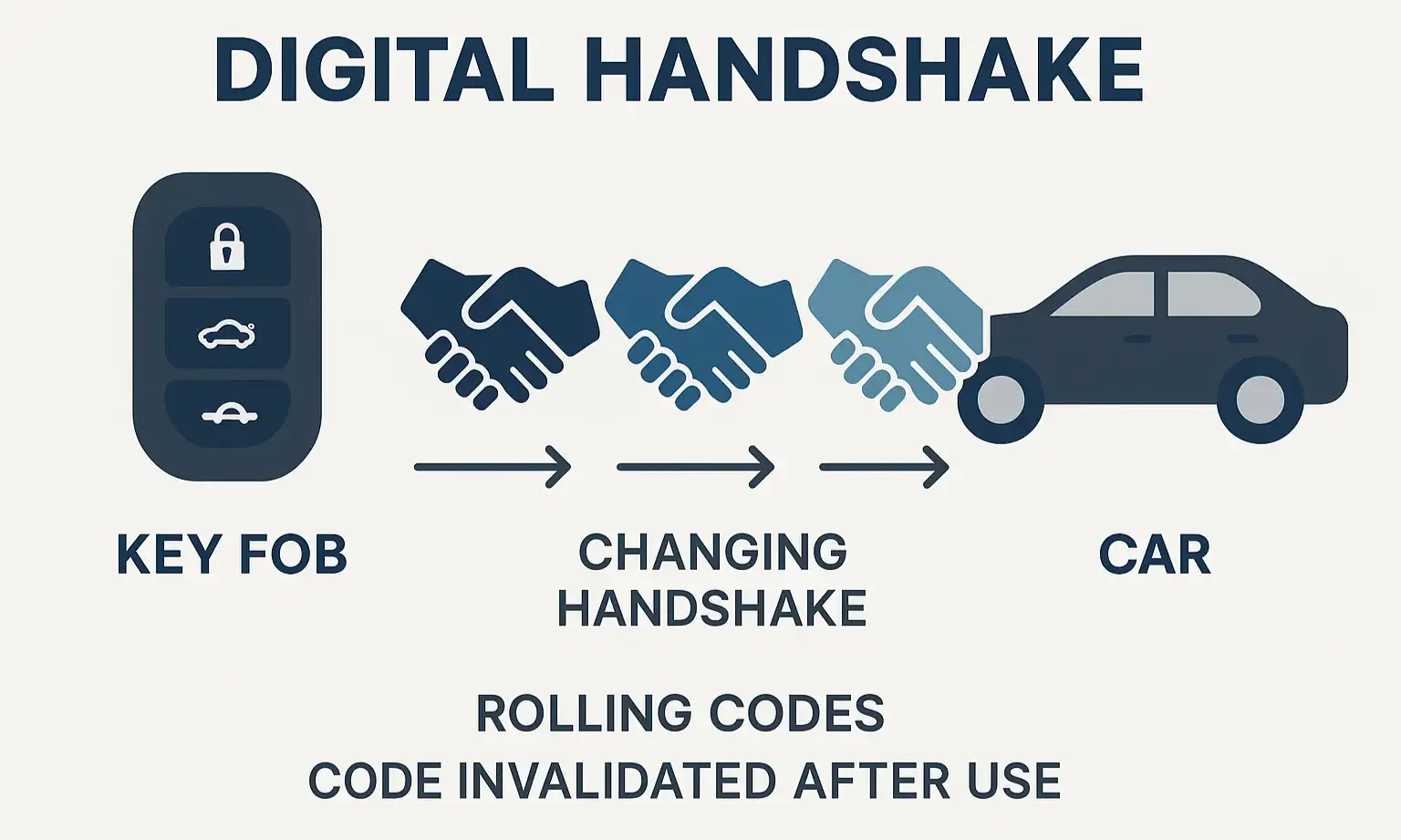 Visualizing the 'Digital Handshake': How rolling codes keep your car key signals fresh and secure to block digital theft.