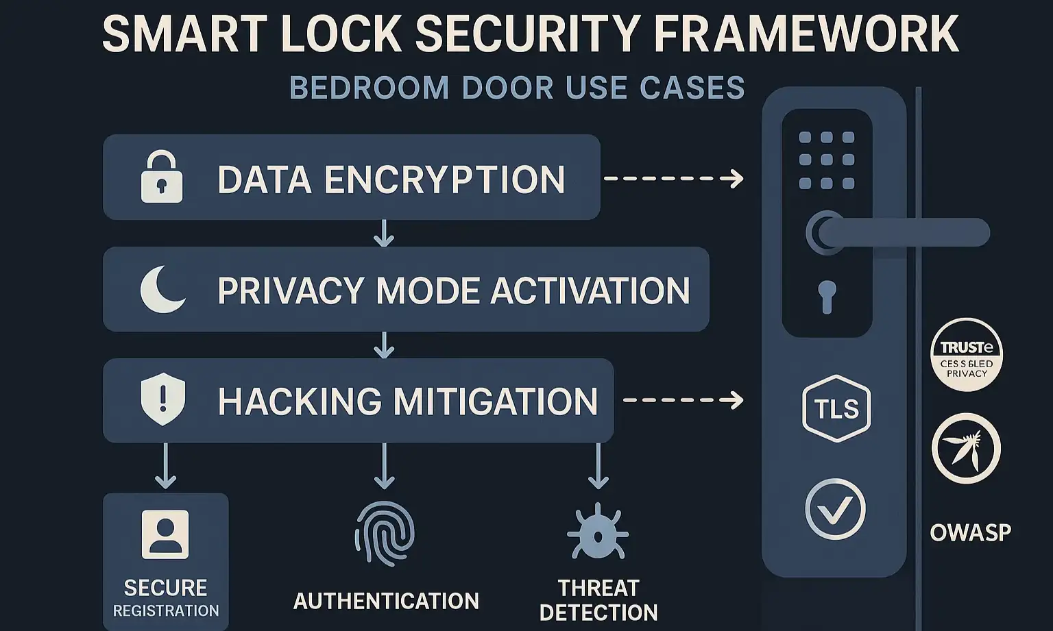 Visual explaining smart lock security features that protect privacy and keep your bedroom safe.