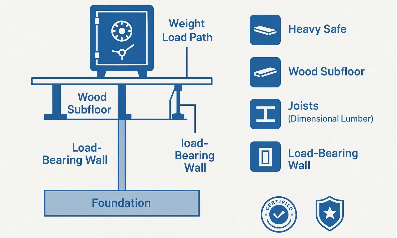 Understanding your home's skeleton: key structural elements and how load from a heavy safe travels through the floor assembly to foundation support.