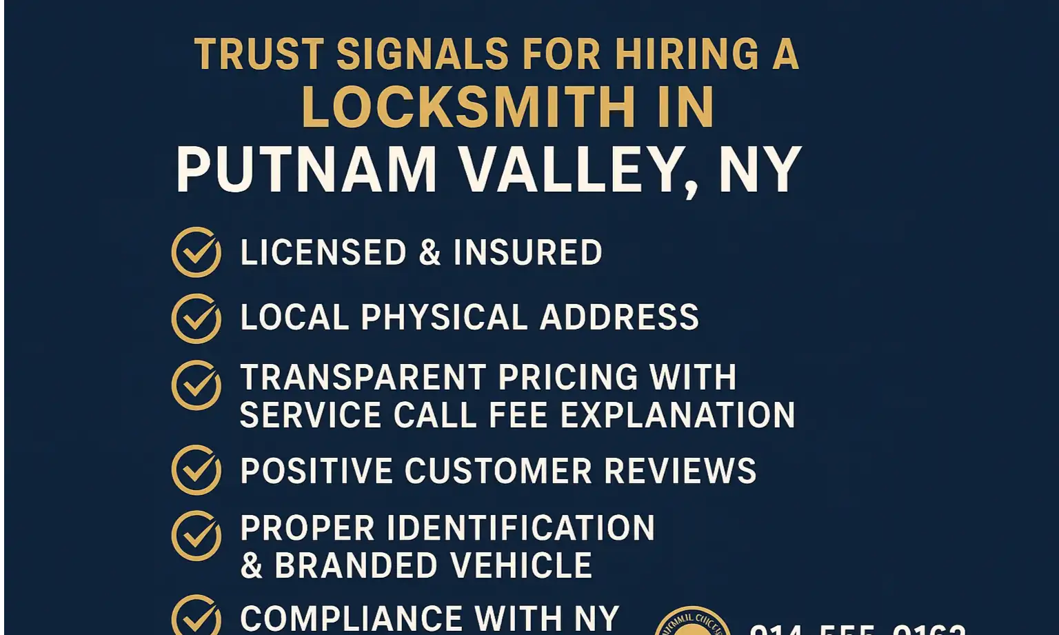 Ensure your locksmith meets all trust criteria to avoid scams and guarantee service quality in Putnam Valley.