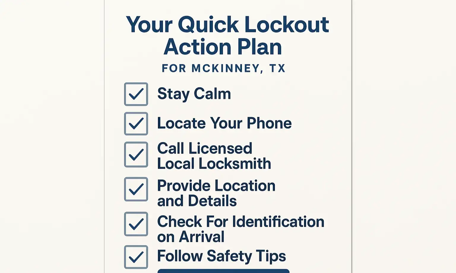 A simple, actionable checklist to empower McKinney residents to safely and confidently respond to lockout emergencies.