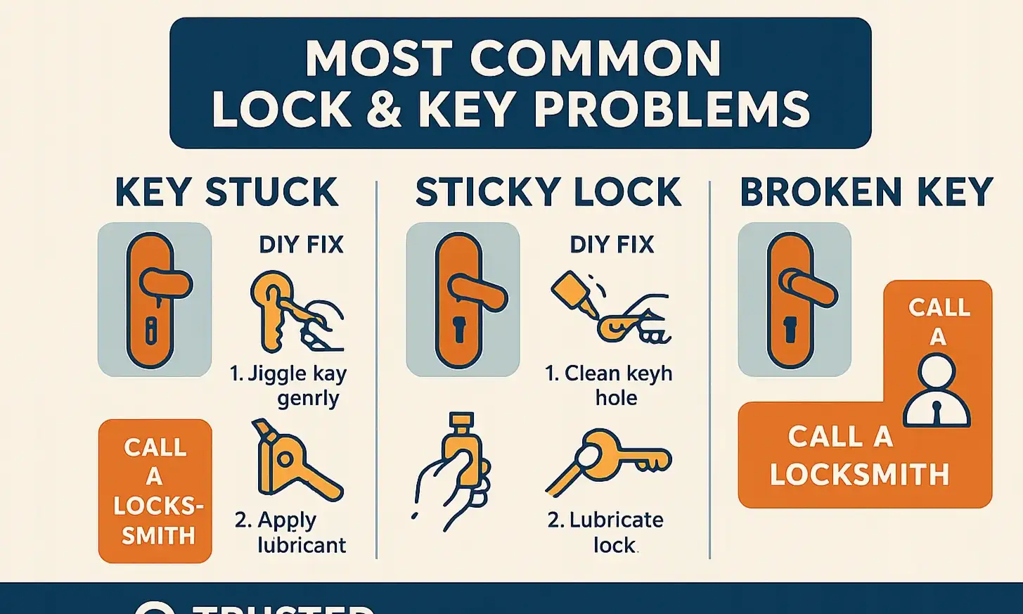 Troubleshoot common lock problems with step-by-step tips — know when DIY is enough and when to call your reliable locksmith.