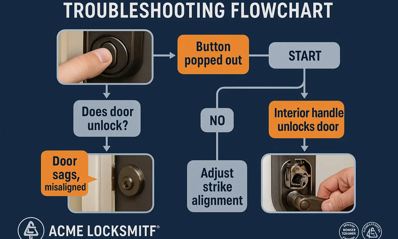Troubleshooting guide to common door lock issues, explaining why your door won’t lock and how to fix it.