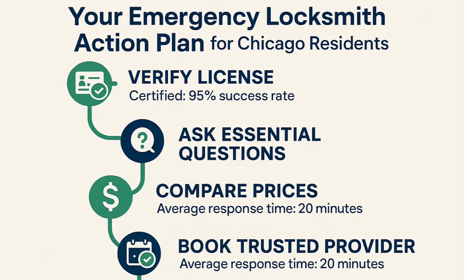Step-by-step visual roadmap for Chicago residents to choose a trustworthy locksmith from search to payment.