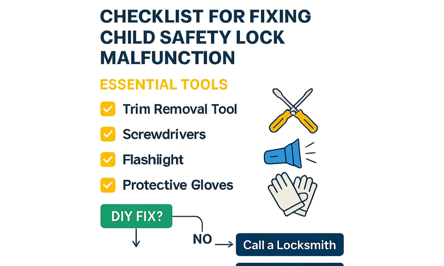 Visual checklist shows DIY child lock tools and when to call a professional.