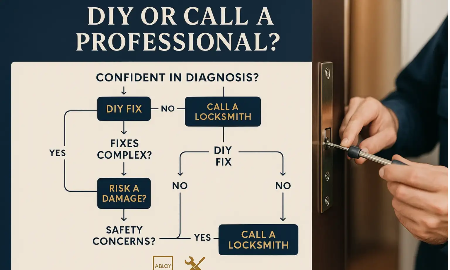 Simple checklist or flowchart to diagnose door lock issues based on user-reported symptoms.