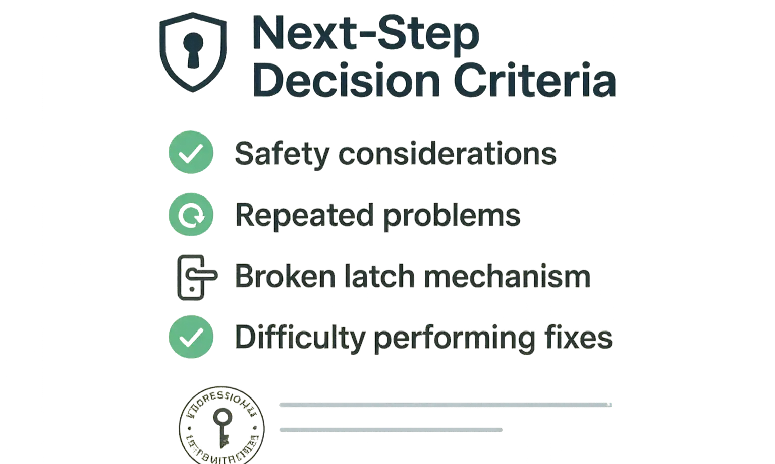 Not sure if it's time to call a pro? Use this checklist to decide confidently and keep your bedroom door secure.