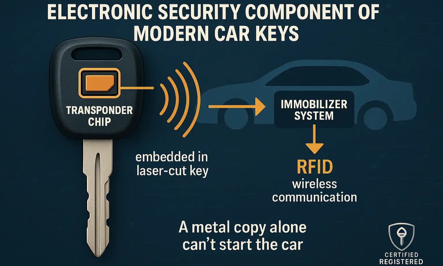 This diagram shows how a transponder chip works with a car’s immobilizer to prevent unauthorized engine starts.