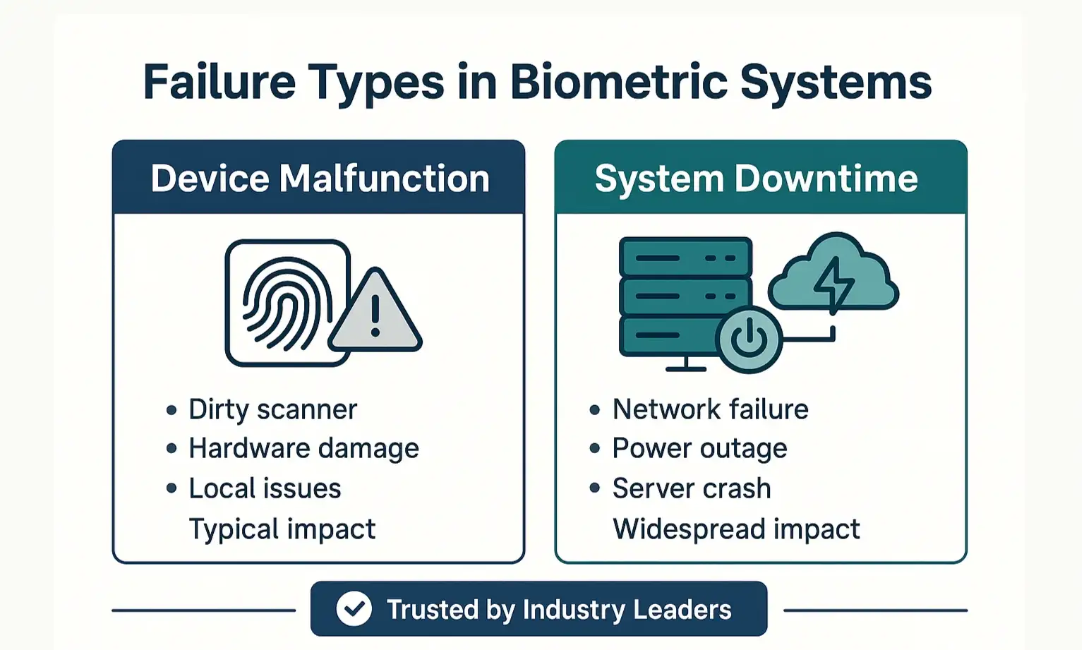 Diagram shows device malfunctions and system downtime both leading to access disruption.