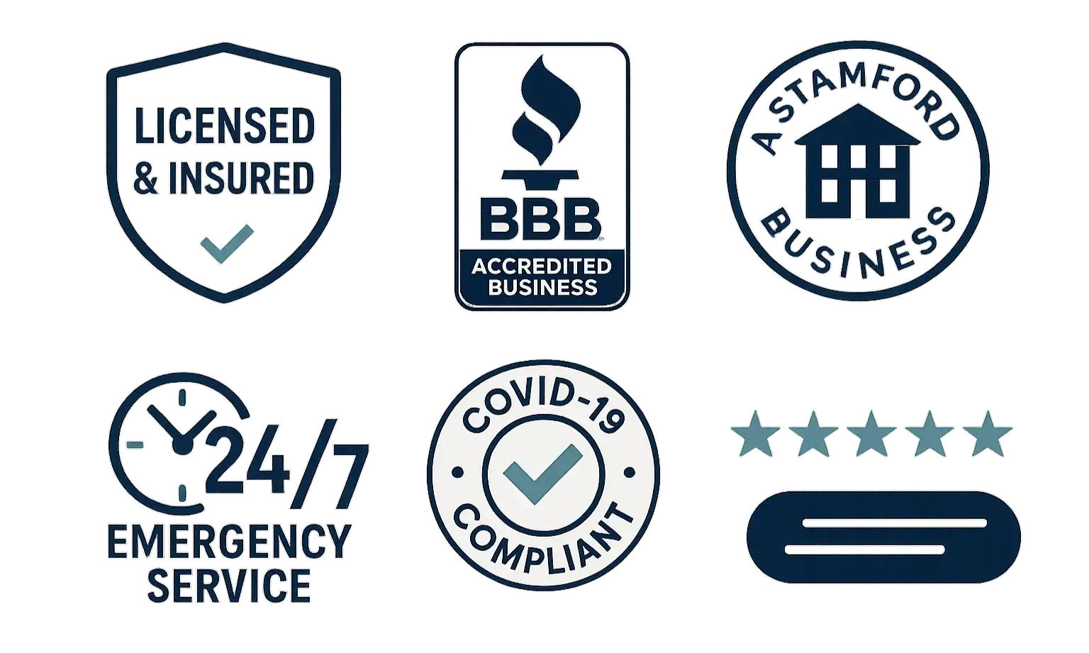 A graphic showcasing trust signals like certifications, positive reviews, and local affiliations.