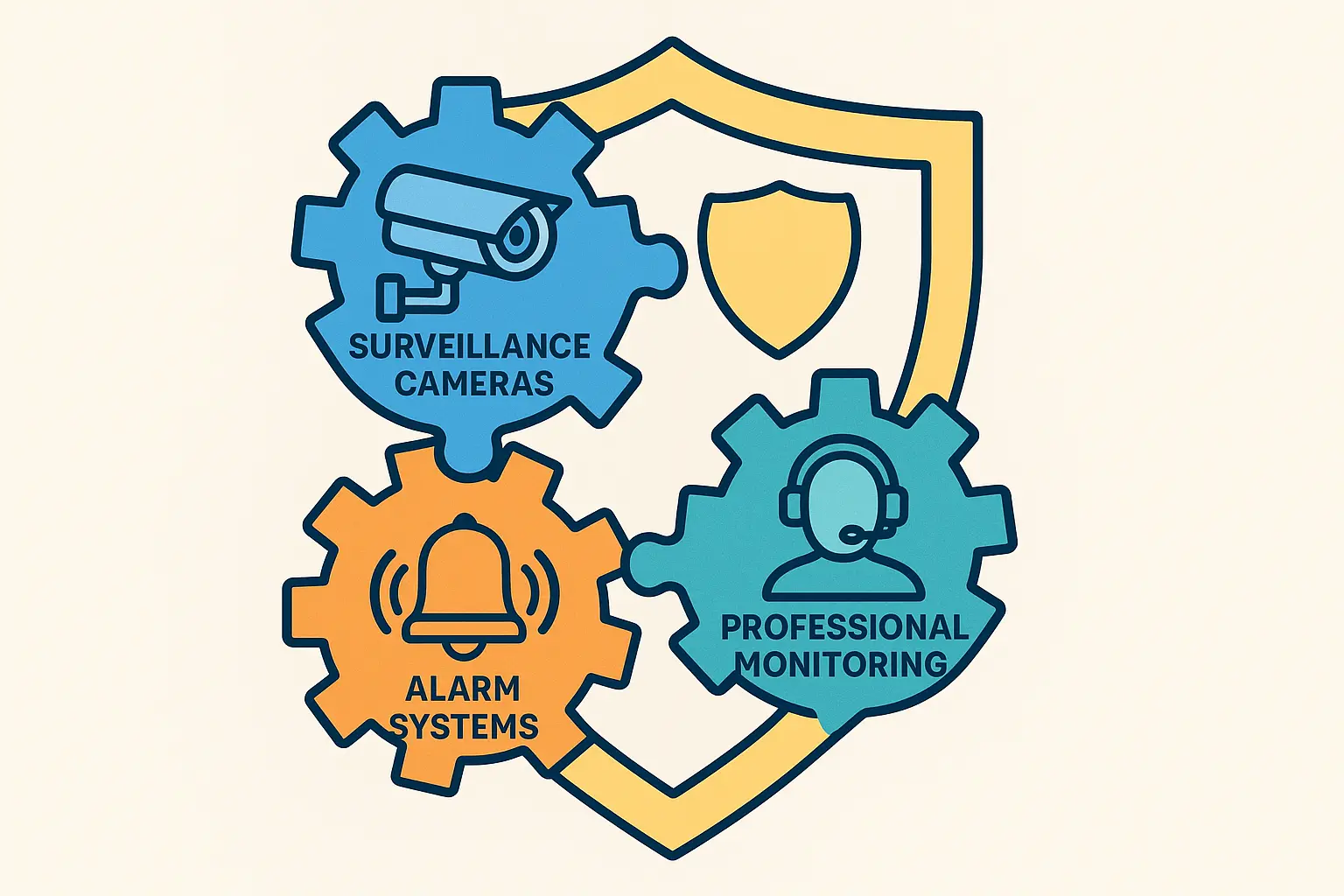 Visualizing the key benefits of integrated security systems as a strong fortress, symbolizing protection, efficiency, and adaptability.