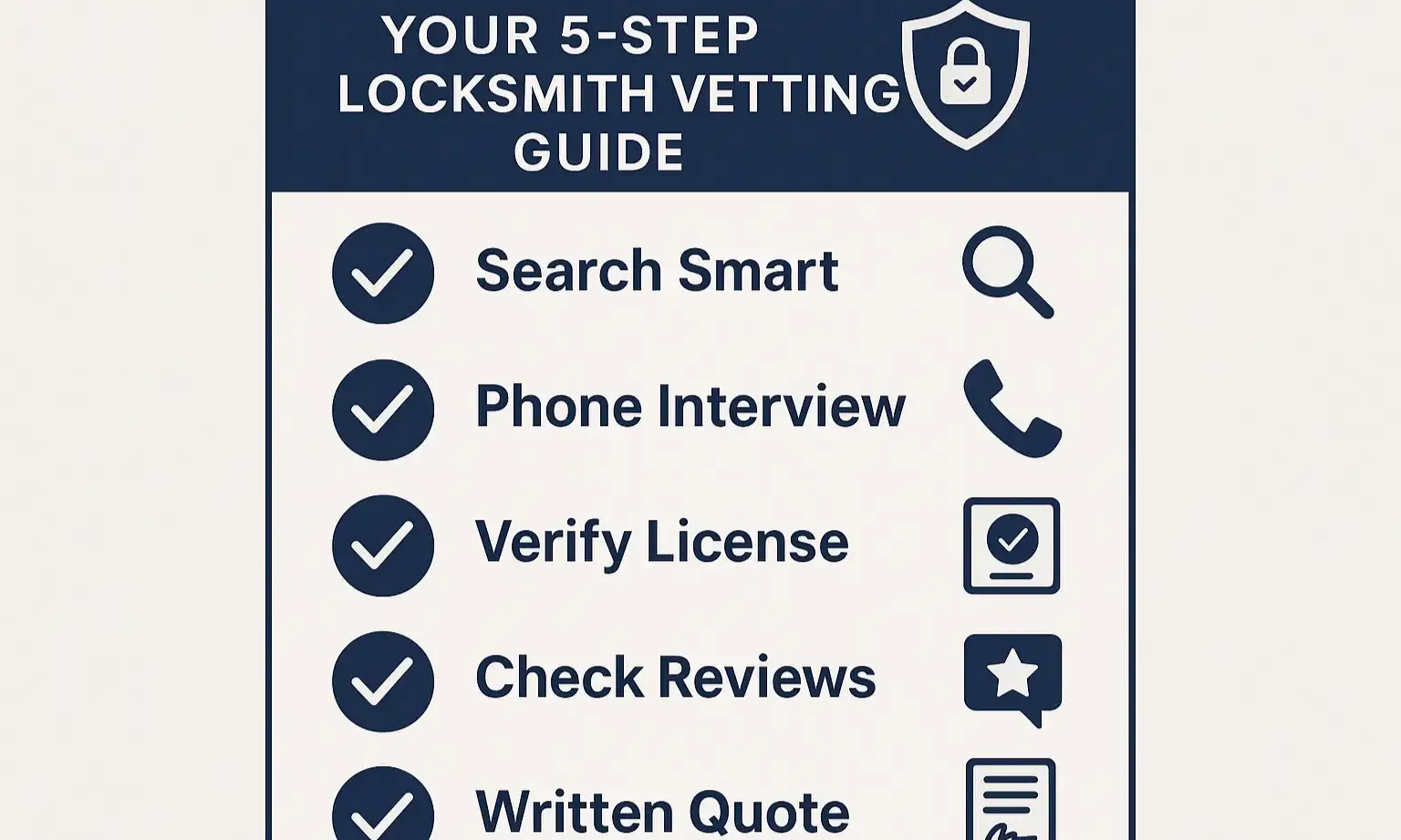 Follow this expert-approved 5-step checklist to confidently vet locksmiths and avoid scams, ensuring safe and reliable locksmith service.