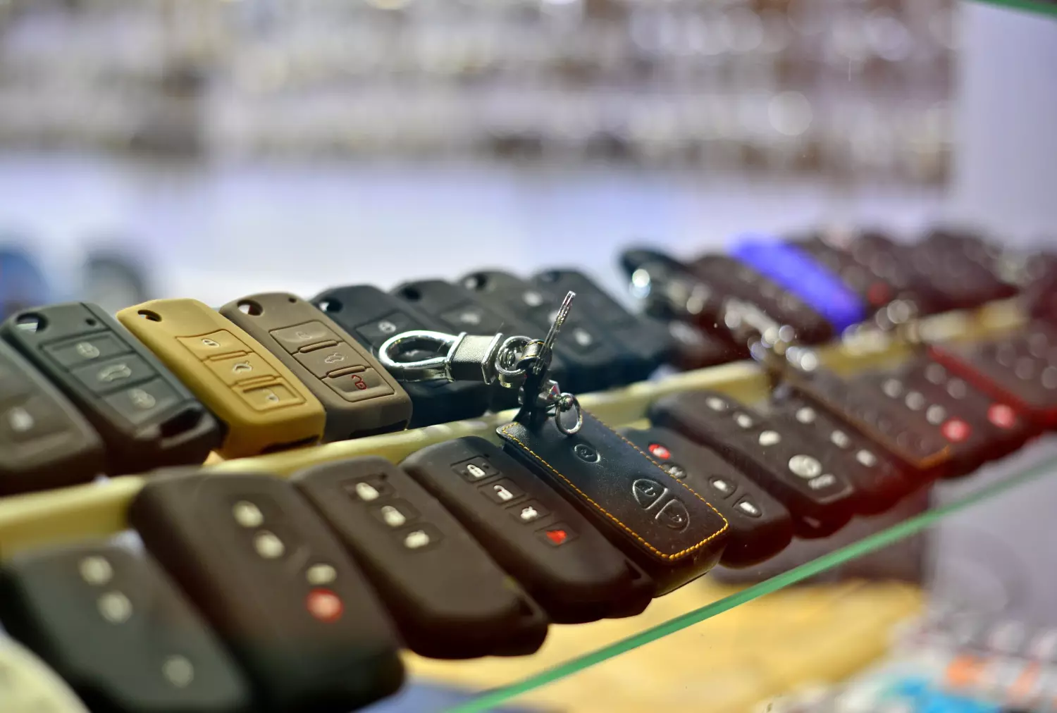 Collection of car key fobs and remote keys