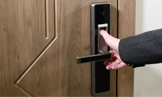 smart lock on wooden door
