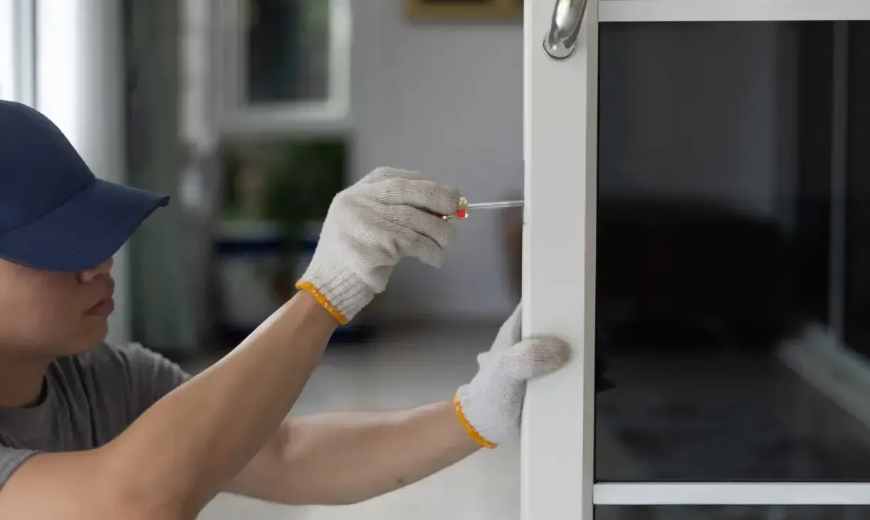 Technician Fixing a Multi-point Lock on a UPVC Door