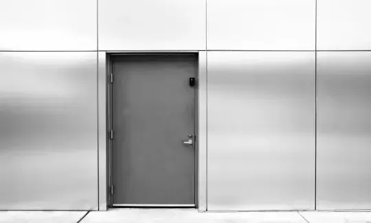close grey steel door with