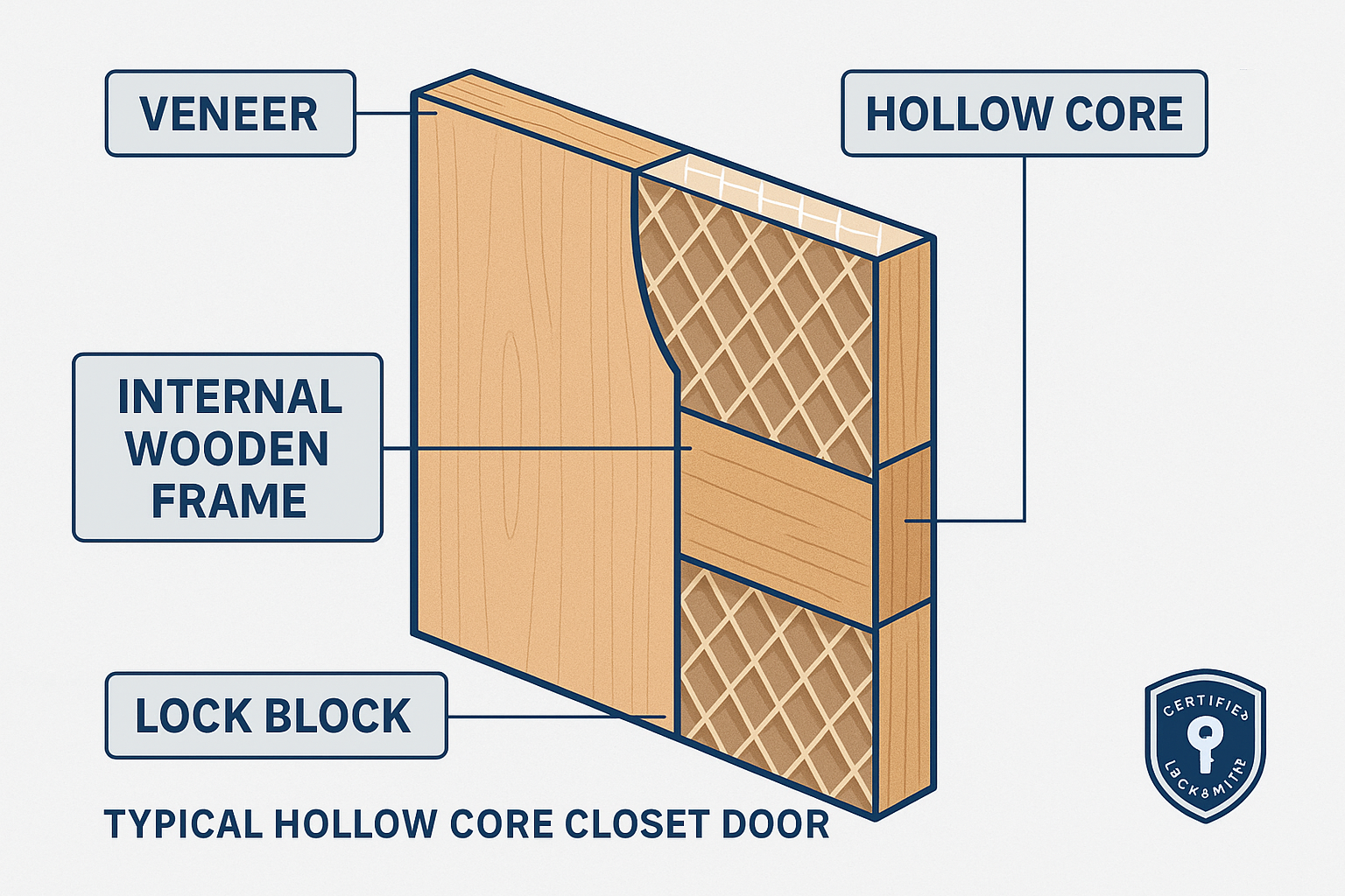 See the common damage caused by improper lock installation on hollow doors — and learn how to avoid it.
