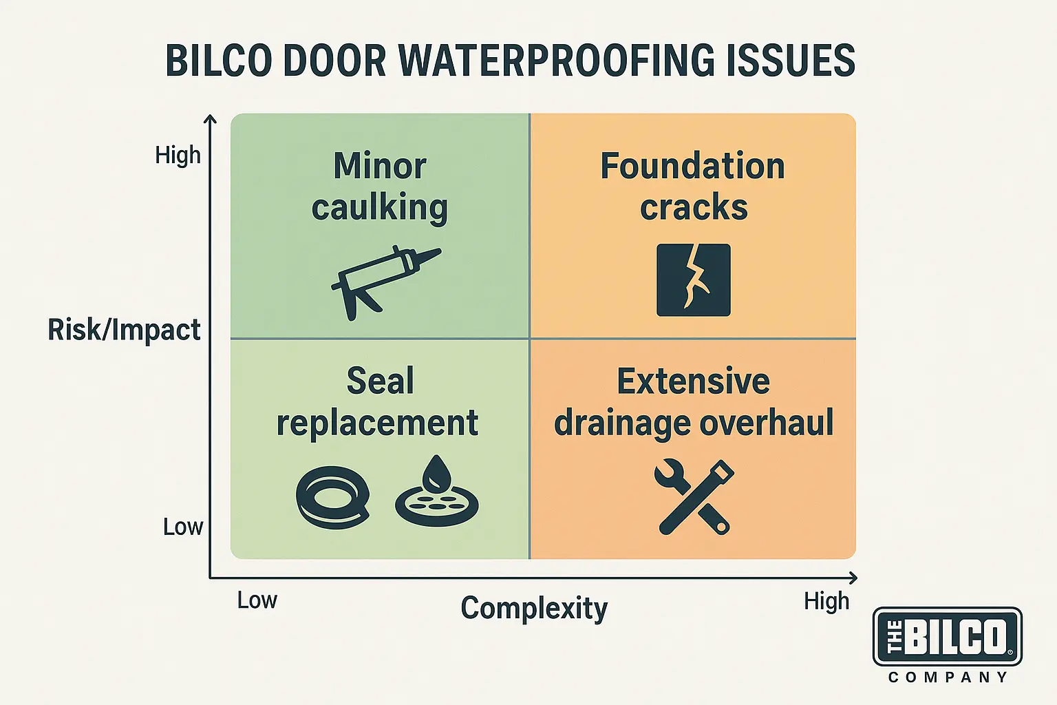 Assess your Bilco door waterproofing issue with this decision matrix to know when a simple fix suffices or when professional help is essential for durable results.