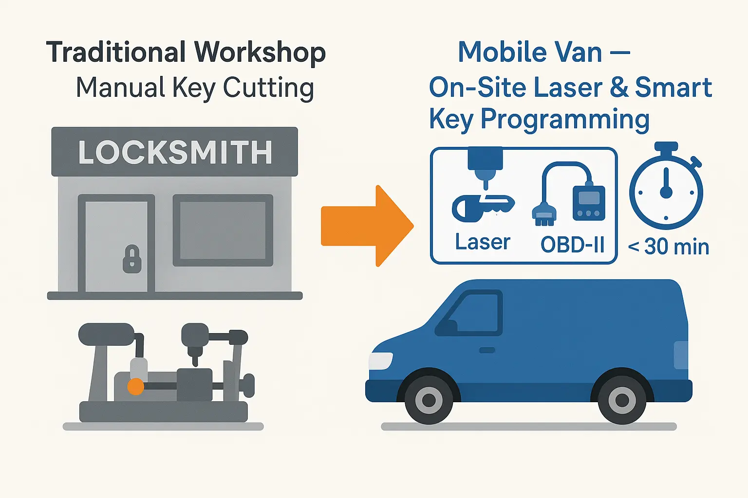 This process visual educates users on the urgency of fast mobile locksmith response to prevent escalating parking fines when locked out in New Haven. It breaks down the sequence from lockout through resolution clearly.