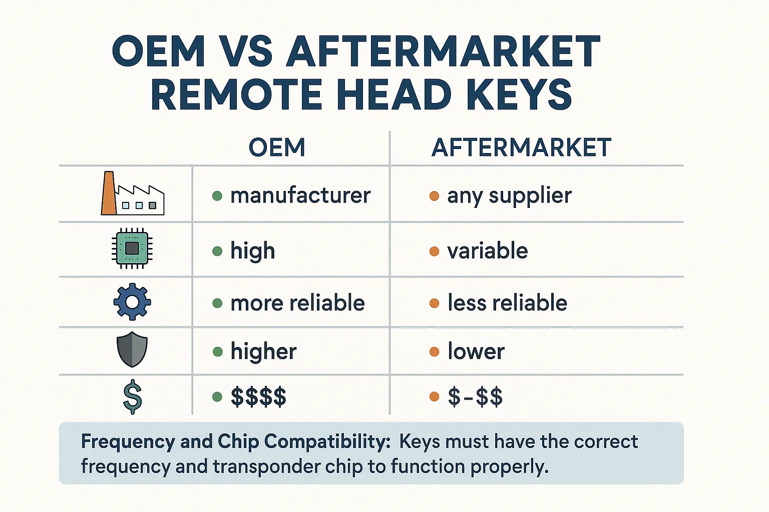 Memorize the essential differences between OEM and aftermarket remote head keys to make confident purchasing choices that balance cost and reliability.