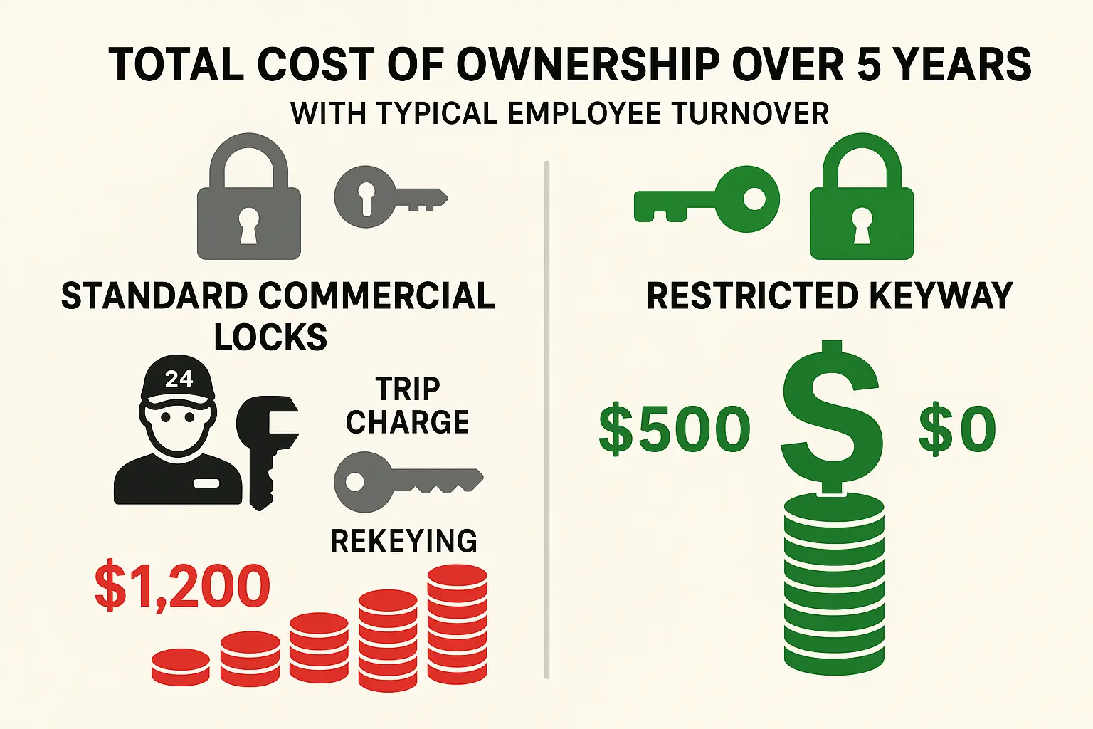 Step-by-step guide showing how businesses can avoid being locked into exclusive locksmith deals by selecting the right type of restricted keyway and managing key control legally.