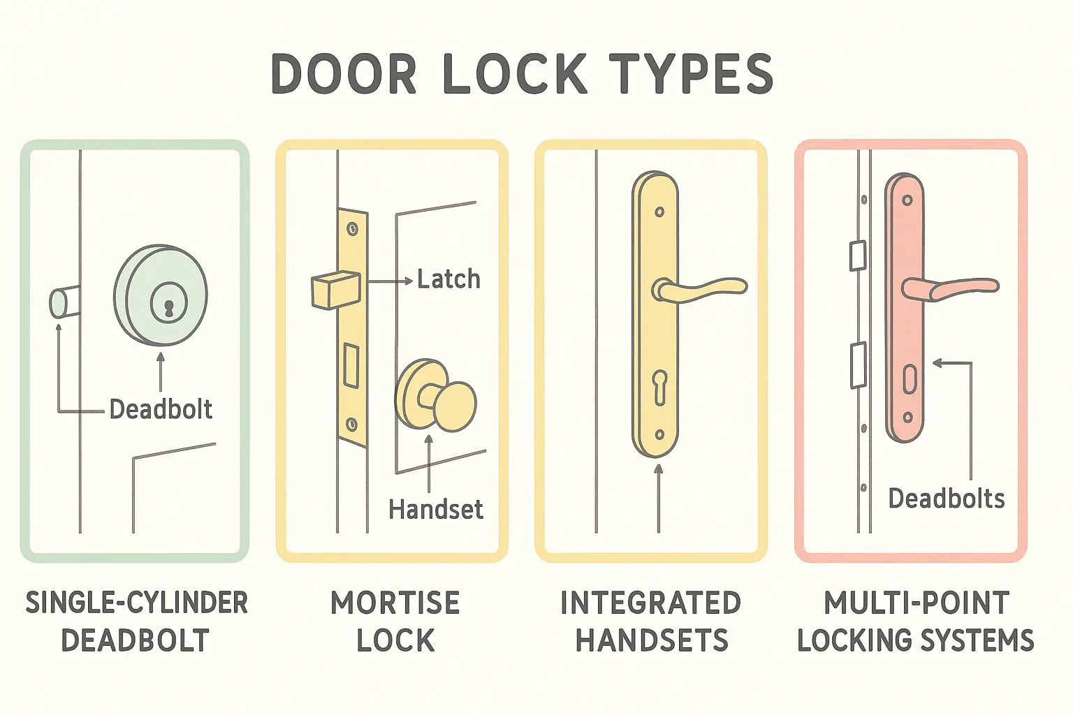 Visual matrix clarifying the most common door lock types, showing which are fully compatible with standard smart locks and which require specialized hardware or workarounds.